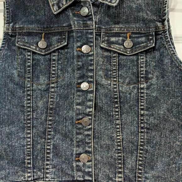 Chiqle Denim Architect Girls Dark Wash Denim Vest White Lace Back Large - Picture 5 of 14